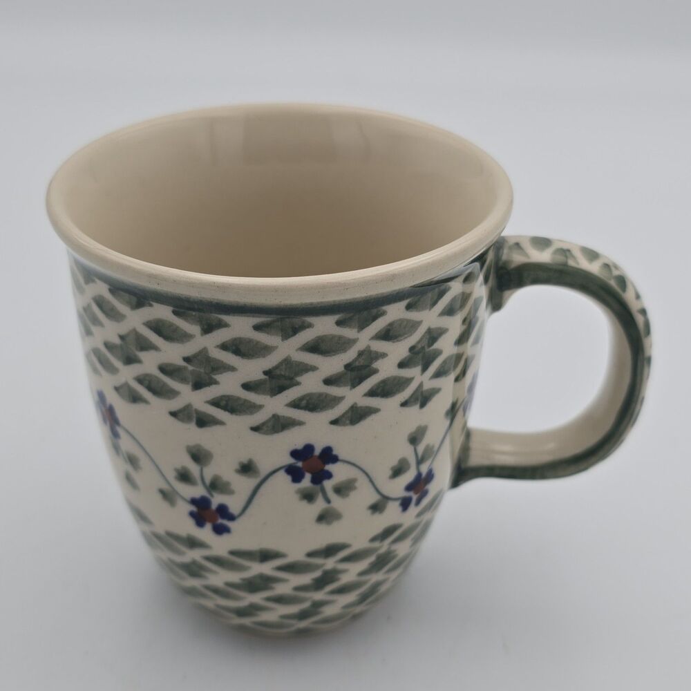 Polish Pottery Boleslawiec Ceramic COFFEE/Tea MUG Cup Blue Rose Sage Replacement